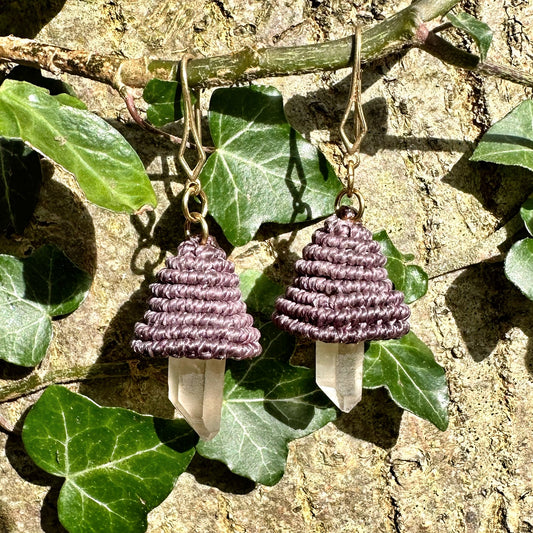 Wood Blewits 𖦹 Crystal Mushroom Earrings