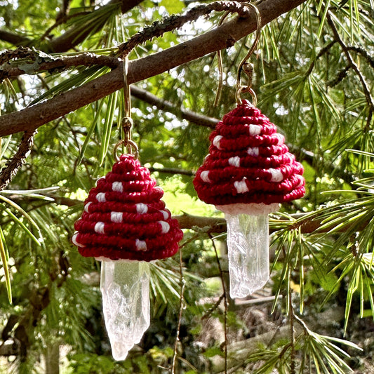 Amanita 𖦹 Crystal Mushroom Earrings