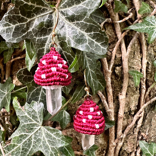 Amanita 𖦹 Crystal Mushroom Earrings