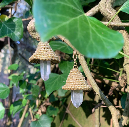 Golden Teacher 𖦹 Crystal Mushroom Earrings