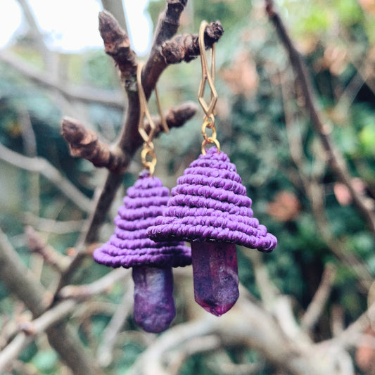 Amethyst Deceiver 𖦹 Crystal Mushroom Earrings